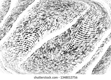 Grunge halftone dots pattern texture background.  Dotted black and white vector illustration. Abstract curves. Geometric spotted pattern. Monochrome template for web design, covers, web sites, banners