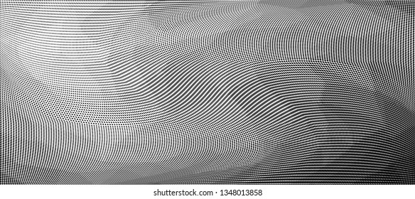 Grunge halftone dots pattern texture background. Low poly design. Modern dotted panoramic vector illustration. Abstract wavy lines. Triangular polygon backdrop