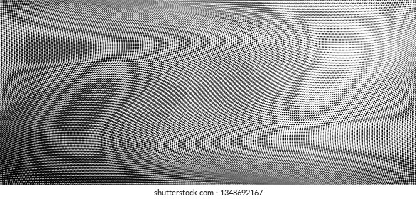 Grunge halftone dots pattern texture background. Low poly design. Modern dotted panoramic vector illustration. Abstract wavy lines. Triangular polygon backdrop