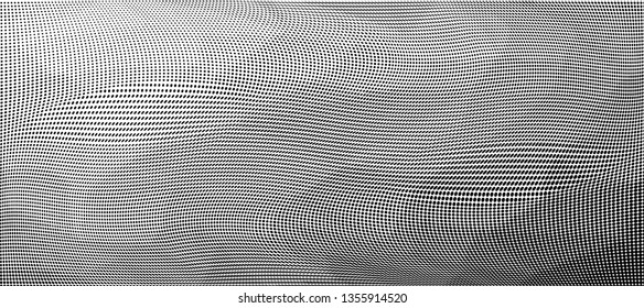 Grunge halftone dots pattern texture background. Low poly design. Modern dotted wide vector illustration. Abstract wavy lines. Triangular polygon backdrop
