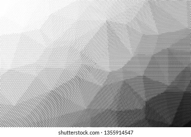 Grunge halftone dots pattern texture background. Low poly design. Modern dotted vector illustration. Abstract wavy lines. Triangular polygon black and white backdrop