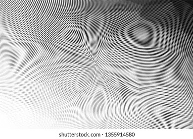 Grunge halftone dots pattern texture background. Low poly design. Modern dotted vector illustration. Abstract wavy lines. Triangular polygon black and white backdrop