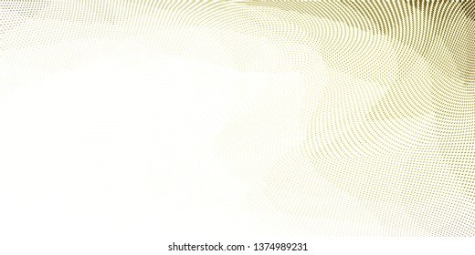 Grunge halftone dots pattern texture background.  Modern gradient  panoramic dotted vector illustration. Abstract wavy lines.  