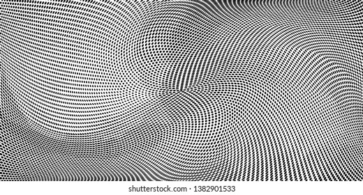 Grunge halftone dots pattern texture background. Low poly design. Modern gradient monochrome dotted panoramic vector illustration. Abstract wavy lines. Triangular polygon backdrop
