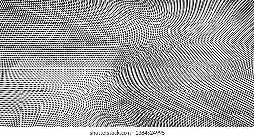 Grunge halftone dots pattern texture background. Low poly design. Modern gradient monochrome dotted panoramic vector illustration. Abstract wavy lines. Triangular polygon backdrop