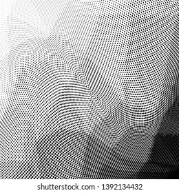Grunge halftone dots pattern texture background. Low poly design. Modern dotted black and white vector illustration. Abstract wavy lines. Triangular polygon backdrop