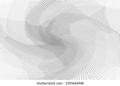 Grunge halftone dots pattern texture background. Low poly design. Modern black and white dotted vector illustration. Abstract wavy lines. Triangular polygon backdrop