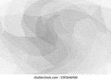Grunge halftone dots pattern texture background. Low poly design. Modern black and white dotted vector illustration. Abstract wavy lines. Triangular polygon backdrop