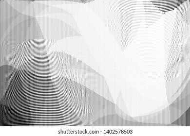 Grunge halftone dots pattern texture background. Low poly design. Modern dotted black and white vector illustration. Abstract wavy lines. Triangular polygon backdrop
