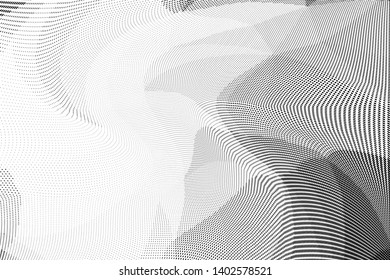 Grunge halftone dots pattern texture background. Low poly design. Modern dotted black and white vector illustration. Abstract wavy lines. Triangular polygon backdrop