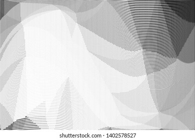 Grunge halftone dots pattern texture background. Low poly design. Modern dotted black and white vector illustration. Abstract wavy lines. Triangular polygon backdrop