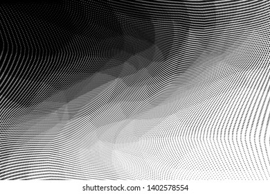 Grunge halftone dots pattern texture background. Low poly design. Modern dotted black and white vector illustration. Abstract wavy lines. Triangular polygon backdrop