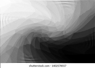 Grunge halftone dots pattern texture background. Low poly design. Modern dotted black and white vector illustration. Abstract wavy lines. Triangular polygon backdrop