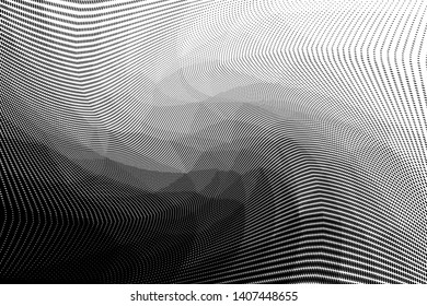 Grunge halftone dots pattern texture background. Low poly design. Modern dotted black and white vector illustration. Abstract wavy lines. Triangular polygon backdrop