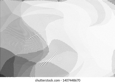Grunge halftone dots pattern texture background. Low poly design. Modern dotted black and white vector illustration. Abstract wavy lines. Triangular polygon backdrop