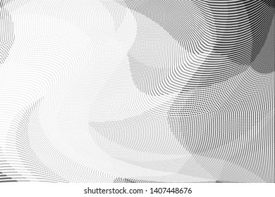 Grunge halftone dots pattern texture background. Low poly design. Modern dotted black and white vector illustration. Abstract wavy lines. Triangular polygon backdrop