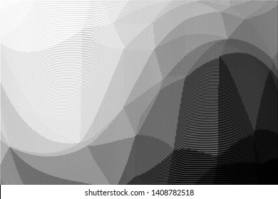 Grunge halftone dots pattern texture background. Low poly design. Modern dotted black and white vector illustration. Abstract wavy lines. Triangular polygon backdrop