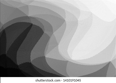 Grunge halftone dots pattern texture background. Low poly design. Modern dotted black and white vector illustration. Abstract wavy lines. Triangular polygon backdrop