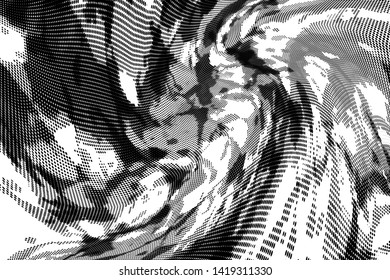Grunge halftone dots pattern texture background.  Dotted black and white vector illustration. Abstract curves. Geometric spotted pattern. Monochrome template for web design, covers, web sites, banners