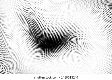 Grunge halftone dots pattern texture background. Modern dotted vector illustration. Abstract curves. Points backdrop. Grungy spotted pattern. Monochrome template for web design, covers, banners
