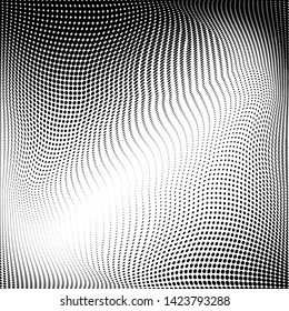 Grunge halftone dots pattern texture background. Modern dotted  illustration. Abstract curves. Points backdrop. Grungy spotted pattern. Monochrome template for web design, covers, web sites, banners
