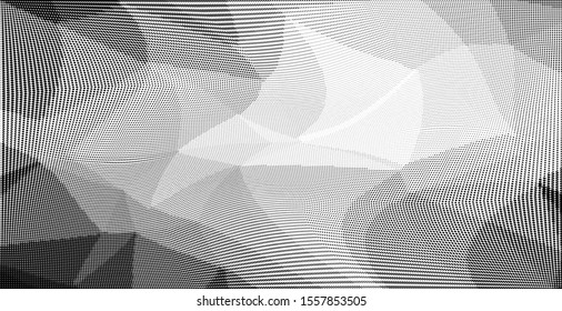 Grunge halftone dots pattern texture background. Low poly template design. Modern dotted vector illustration. Abstract wavy lines. Triangular polygon backdrop. 