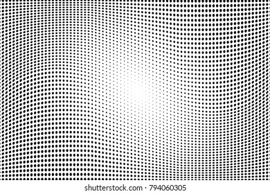 Grunge halftone dots pattern texture background. Modern vector illustration. Abstract curves. Points backdrop. Grungy spotted pattern. Monochrome template for web design, covers, web sites, banners
