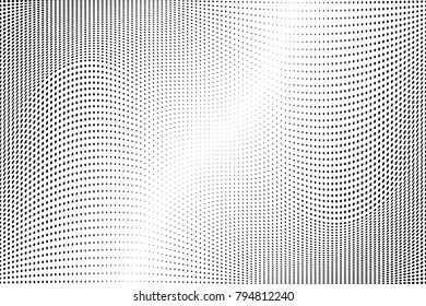 Grunge halftone dots pattern texture background. Modern dotted vector illustration. Abstract curves. Points backdrop. Grungy spotted pattern. Monochrome template for web design, covers, banners
