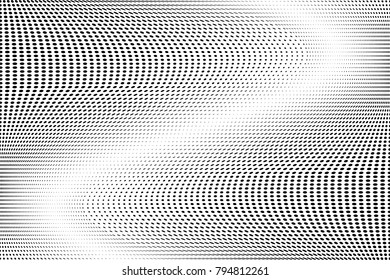Grunge halftone dots pattern texture background. Modern dotted vector illustration. Abstract curves. Points backdrop. Grungy spotted pattern. Monochrome template for web design, covers, banners
