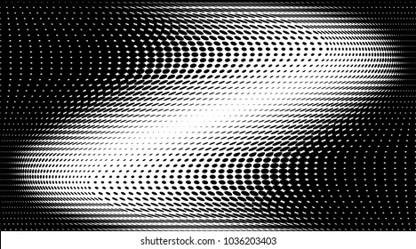 Grunge halftone dots patterned dark background.Black pixels. Modern dotted vector illustration. Abstract wavy lines. Points backdrop. Grungy spotted pattern. Wide image