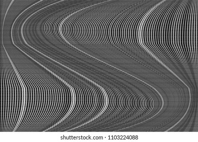 Grunge halftone dots striped pattern, Black pixels. Modern dotted vector illustration. Abstract wavy lines. Points backdrop. Grungy spotted pattern