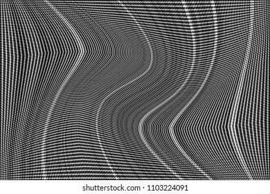Grunge halftone dots striped pattern, Black pixels. Modern dotted vector illustration. Abstract wavy lines. Points backdrop. Grungy spotted pattern
