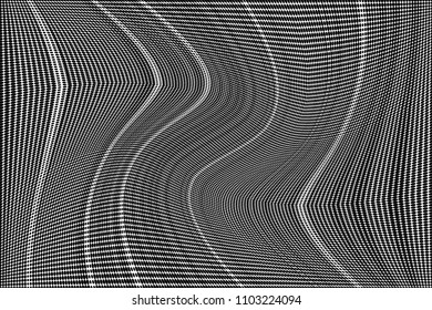 Grunge halftone dots striped pattern, Black pixels. Modern dotted vector illustration. Abstract wavy lines. Points backdrop. Grungy spotted pattern