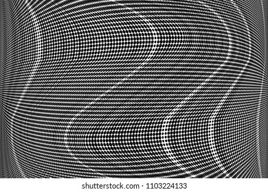 Grunge halftone dots striped pattern, Black pixels. Modern dotted vector illustration. Abstract wavy lines. Points backdrop. Grungy spotted pattern