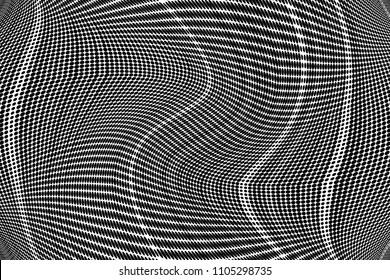 Grunge halftone dots striped pattern, Modern dotted vector illustration. Abstract wavy lines. Points backdrop. Grungy spotted pattern