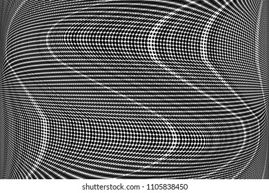 Grunge halftone dots striped pattern, Modern dotted vector illustration. Abstract wavy lines. Points backdrop. Grungy spotted pattern