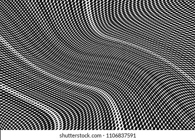 Grunge halftone dots striped pattern, Soft lines. Modern dotted vector illustration. Abstract wavy lines. Points backdrop