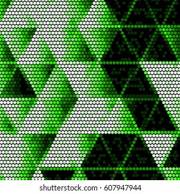 Grunge halftone dots texture background. Spotted vector Abstract green triangle Texture