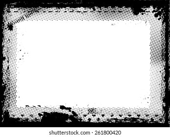 Grunge halftone dots vector texture background . Border Frame .