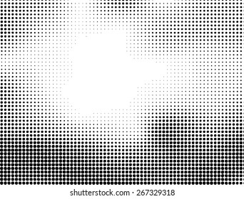 Grunge Halftone Dots Vector Texture Background . Border Frame .