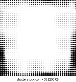 Grunge Halftone Dots Vector Texture Background . Border Frame .