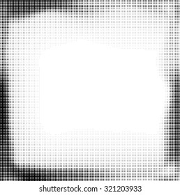 Grunge halftone dots vector texture background . Border Frame .