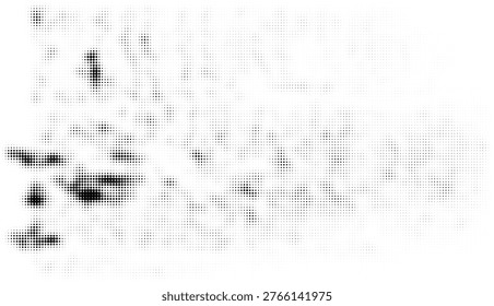 Grunge halftone dotted particle texture with scattered dust noise pattern isolated on white background