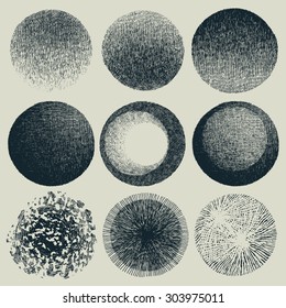 Grunge Halftone Drawing Textures Set. Vector Illustration