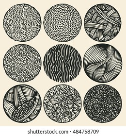grunge halftone drawing textures set. vector illustration