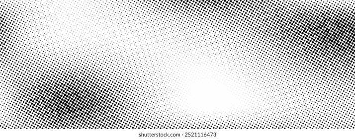 Grunge halftone dust texture. Bitmap sand particle wallpaper. Fading grit noise background. Retro pop art pixel backdrop. Anime or manga comic overlay. Vector dots or speckles vanishing gradient
