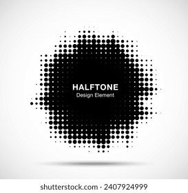 Grunge halftone frame. Circle dots background. Spotted abstract texture. Grungy half tone spot. Logo design element. Vector illustration.