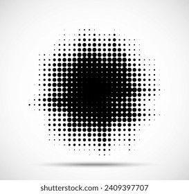 Grunge halftone frame. Circle dots background. Spotted abstract texture. Grungy half tone spot. Logo design element. Vector illustration.