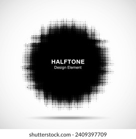 Grunge Halftone Rahmen. Circle dots Hintergrund. Abstrakte abstrakte Textur. Grauer Halbtonspot. Logo-Design-Element. Vektorgrafik.