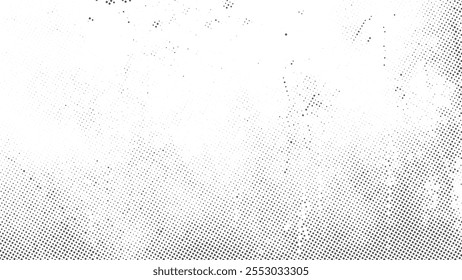Grunge Halftone Gradient Background with Dust and Scratches Texture, A Bold Black Abstract Design Showcasing Rugged Wall Paint Aesthetic, Vintage Halftone Pattern Effect, and Textured Depth